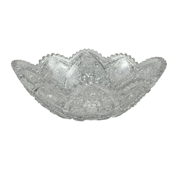 Unbranded Other - American Brilliant Cut Glass 11" Oblong Deep Cut Crystal Bowl Sawtooth Rim